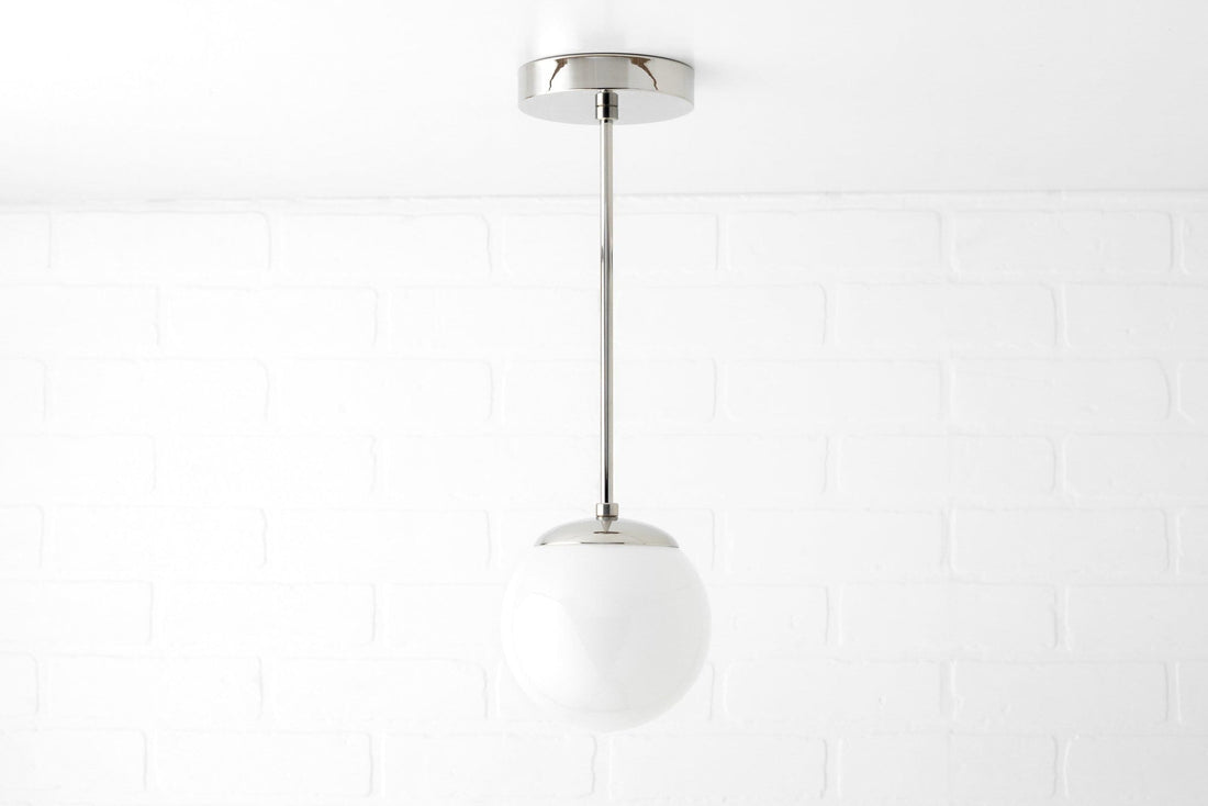 Glorica Glass White Globe Pendant Light - Mid Century Modern Glass Hanging Fixture