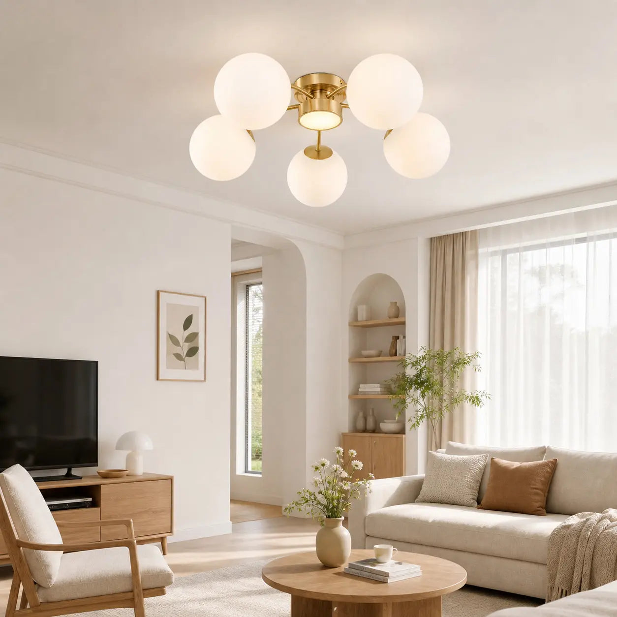 Solid Brass Glass Globe LED Flush Mount Ceiling Light