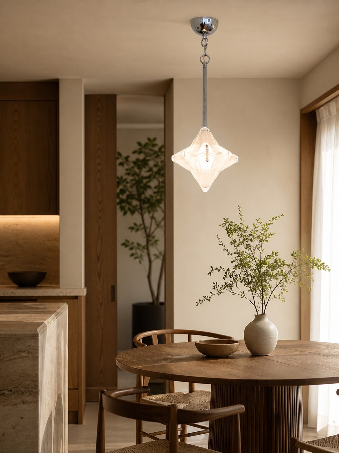 Art Deco Astris Elara Star Pendant Light – Frosted Glass Pendant with Geometric Style