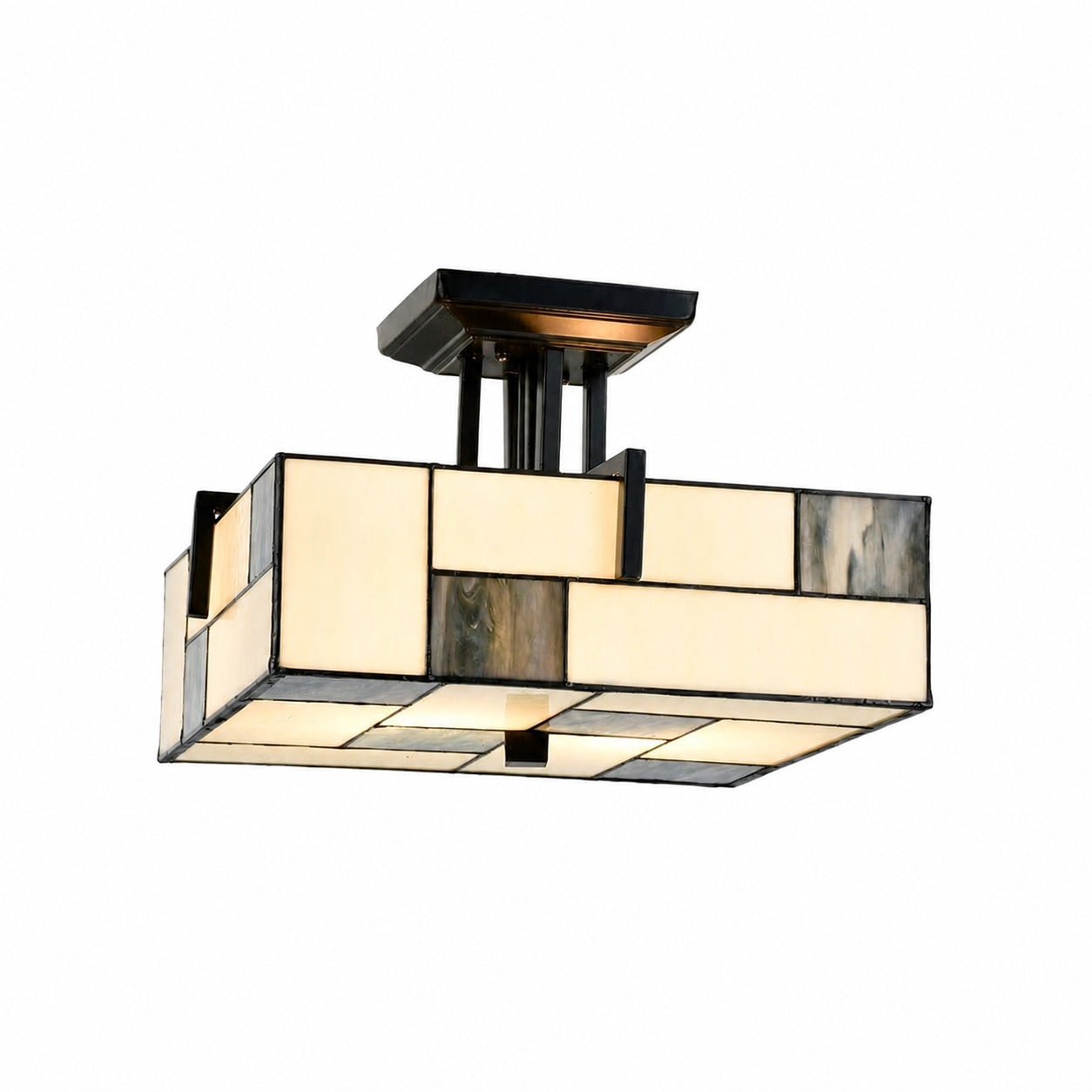 TF Manchester Ceiling Light – Stained Glass Fixture in Art Deco Style for Living Room or Hallway