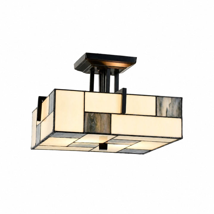 TF Manchester Ceiling Light – Stained Glass Fixture in Art Deco Style for Living Room or Hallway