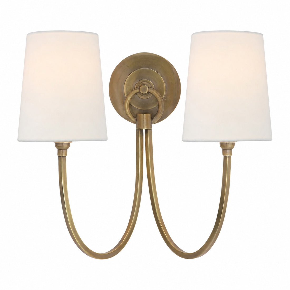 Roven Modern Double Wall Sconce with Curved Arms and Fabric Shades – Classic Accent Lighting for Bedroom