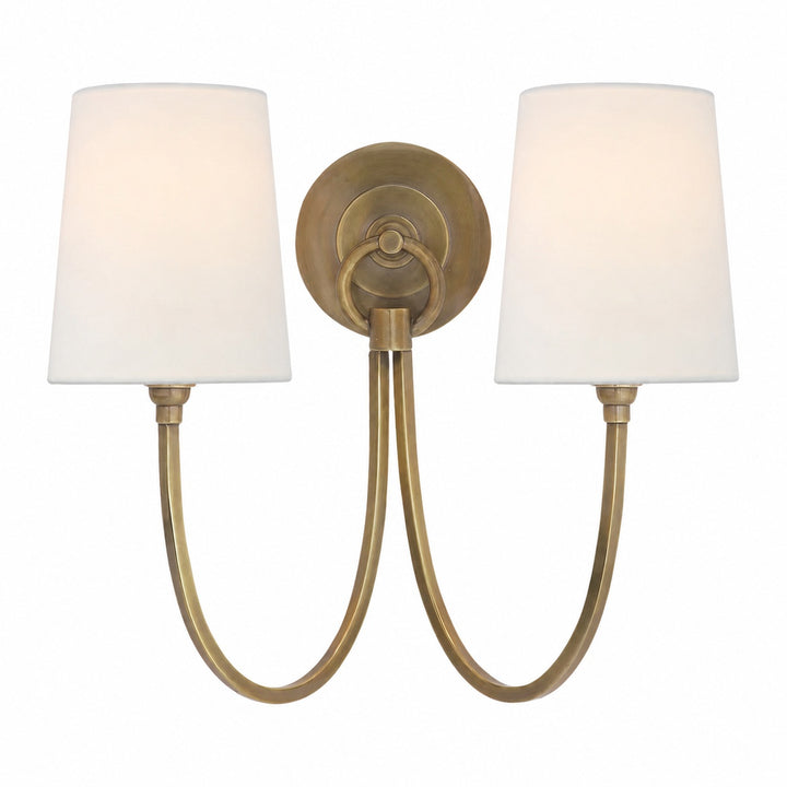 Roven Modern Double Wall Sconce with Curved Arms and Fabric Shades – Classic Accent Lighting for Bedroom