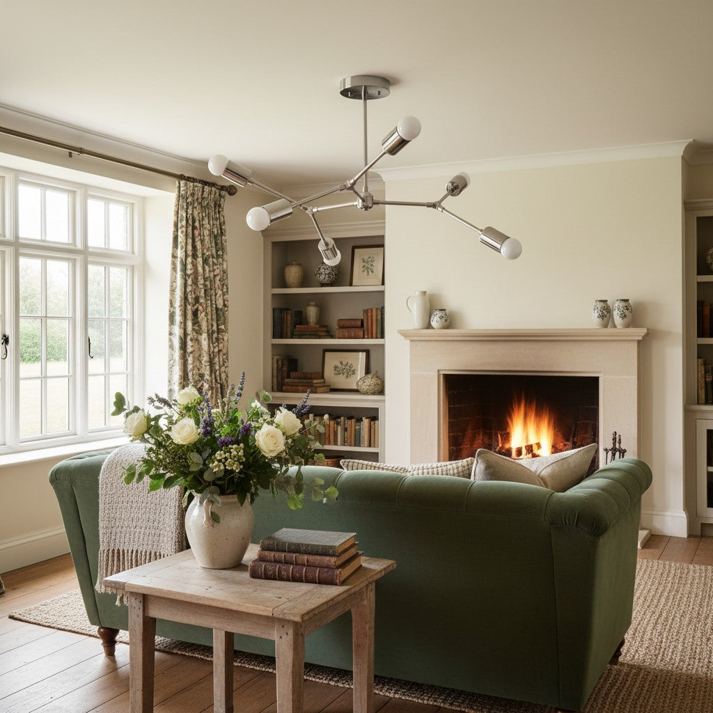 Lunivera Industrial Metal Chandelier – Sleek Geometric Ceiling Light Fixture for Living Room