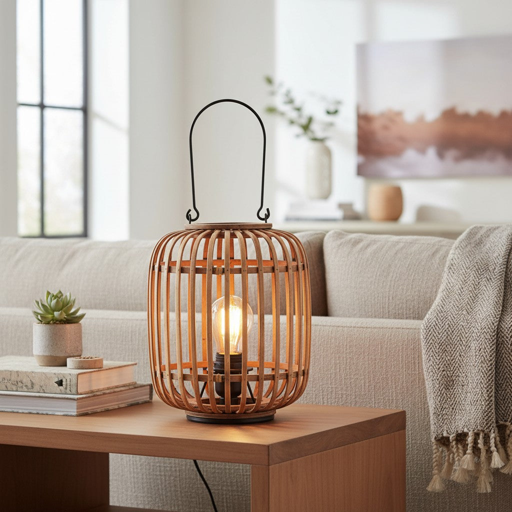 Yumeko Ambient Table Lamp - Open Bamboo Cage Design Stylish and Eco Friendly for Living & Bedroom