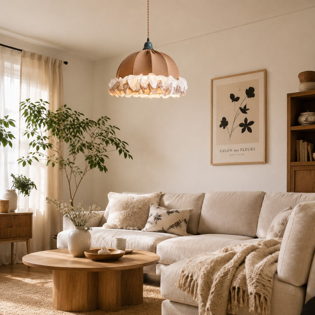 French Vintage Ruffled Fabric Pendant Light