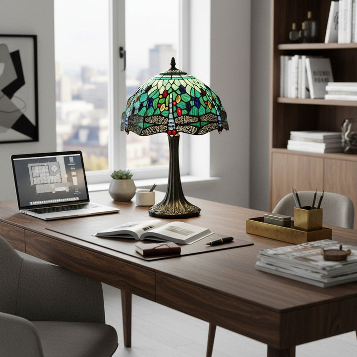 TF Dragonfly Table Lamp – Vintage Stained-Glass for Living Room & Bedroom