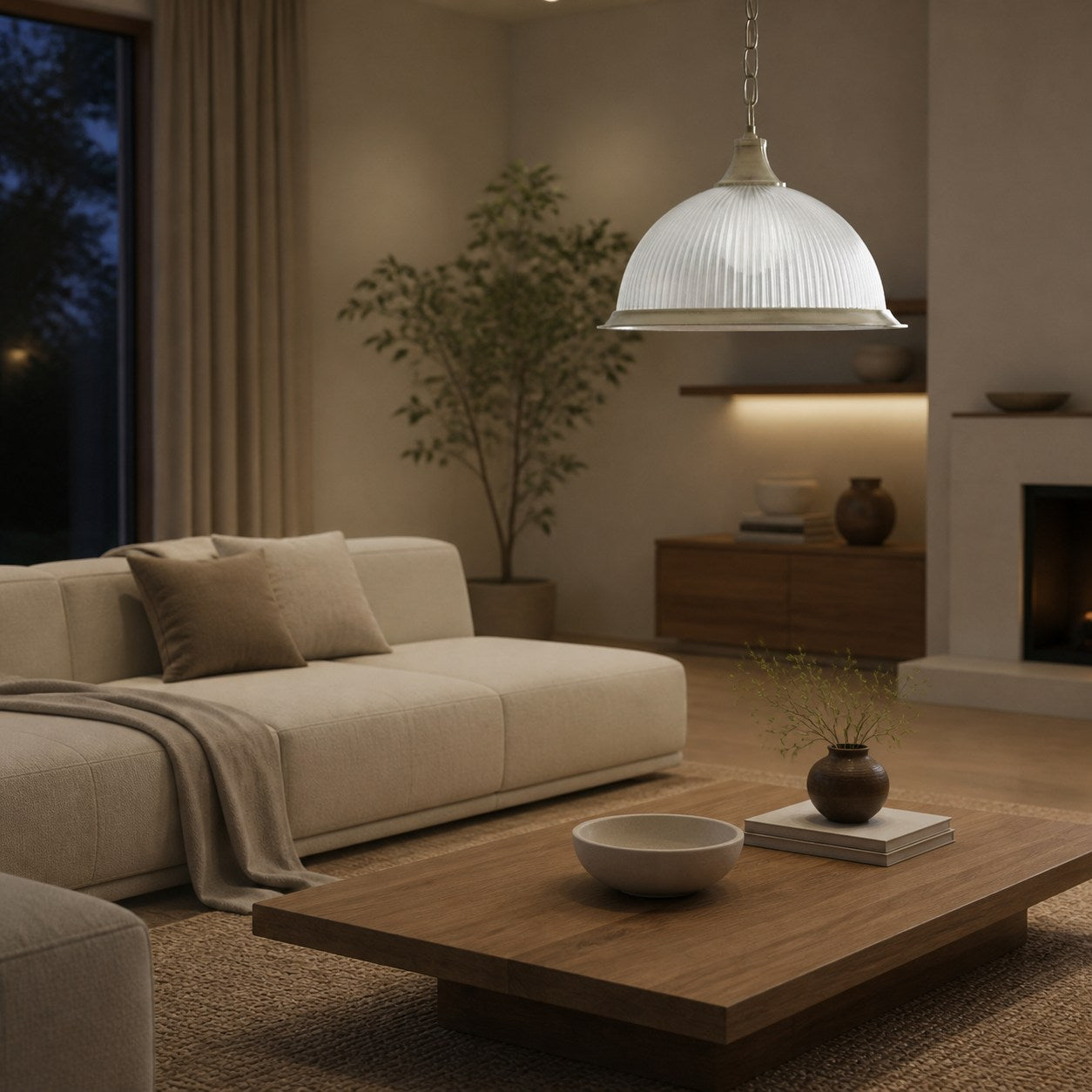 TF Vintora Ribbed Glass Pendant Light – Elegant Metal Trim for Kitchens, Dining Areas and Hallways