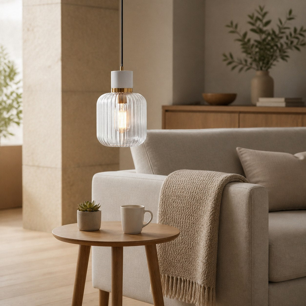 Korlisse Natural Stone and Glass Pendant Light – Stylish Lamp for Lounge or Living Room