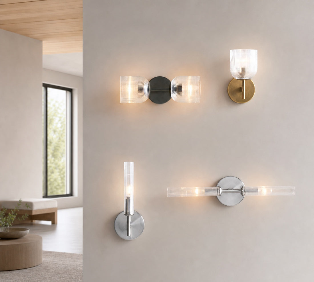 Bravira Ribbed Glass Sconce - Metal Wall Light with Clear Glass Shade