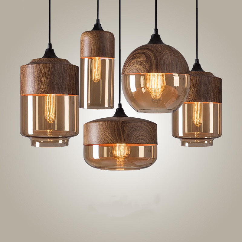 Wood Color Glass LED Pendant Lamp