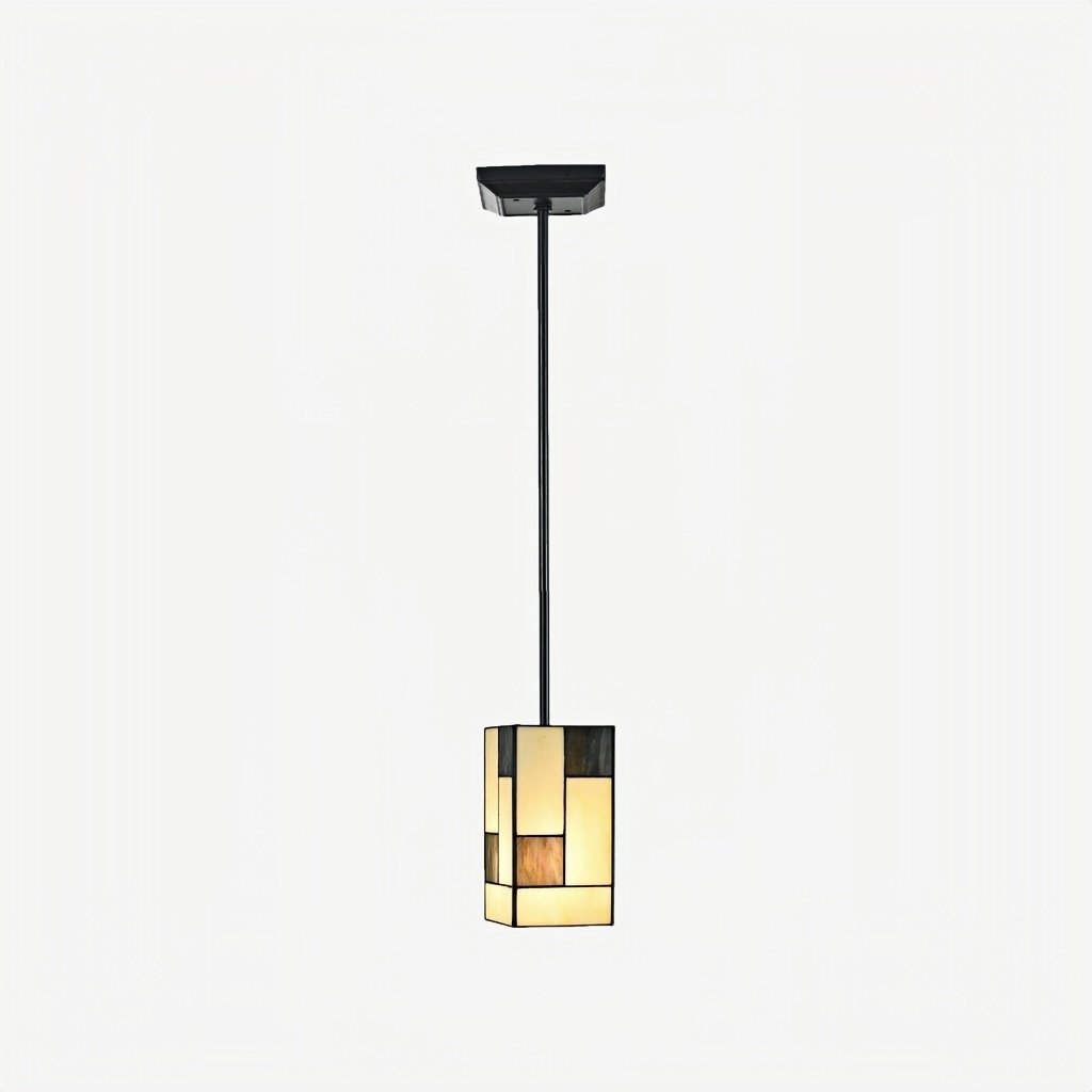 TF Manchester Art Deco Pendant Light – Geometric Stained-Glass Hanging Lamp for Living Room or Dining