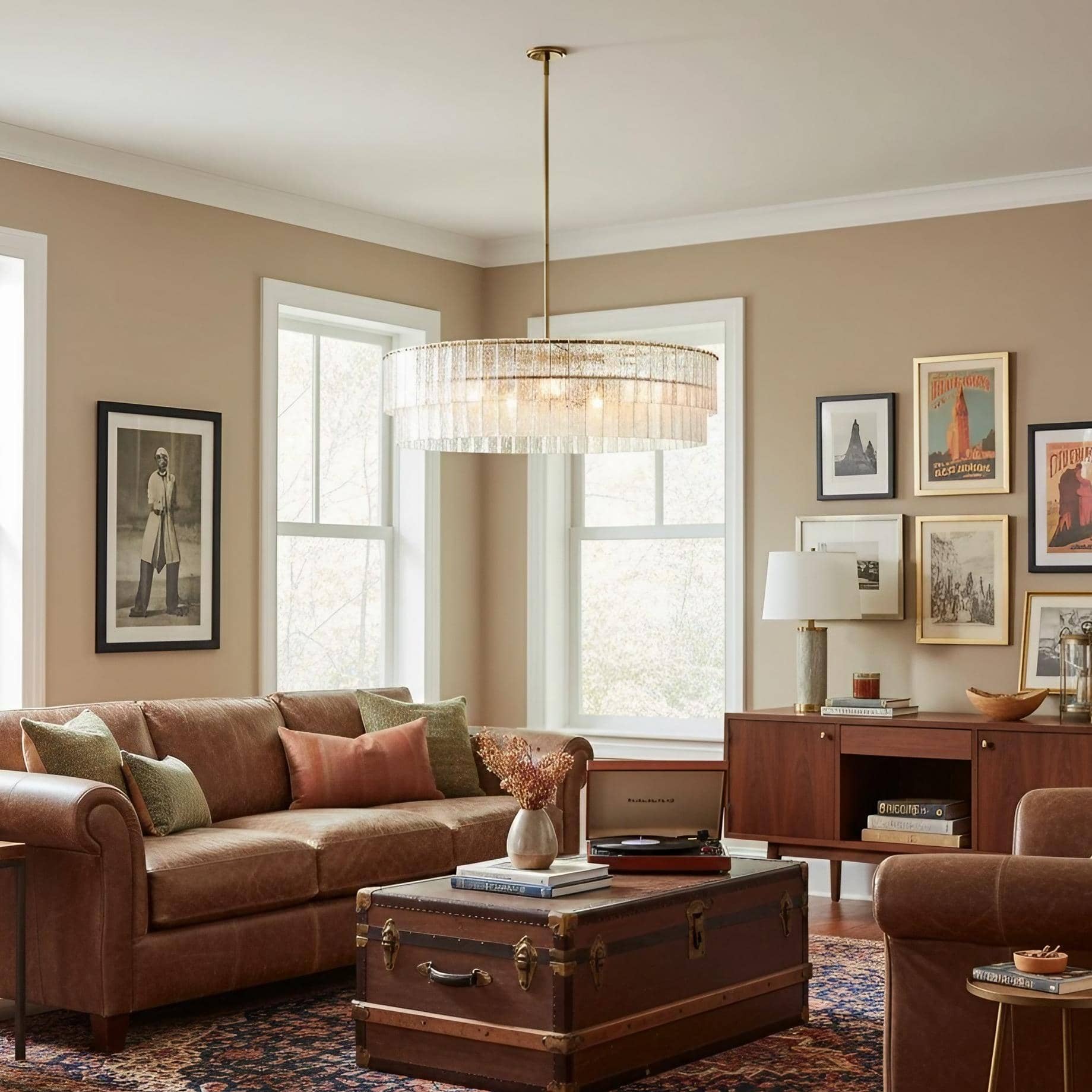 Lumvey Textured Glass Chandelier - Luxury Handcrafted Two-Tier Round Chandelier for Living Room