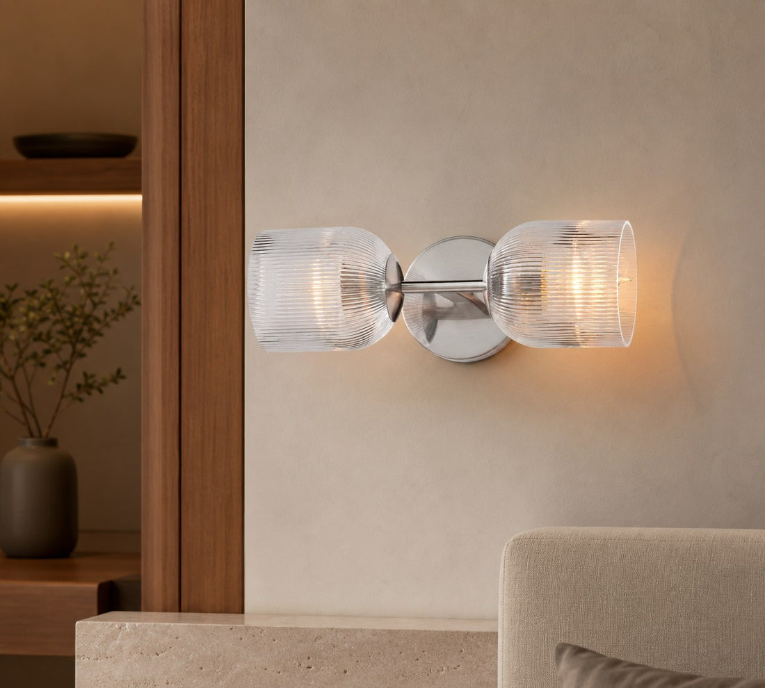 Bravira Ribbed Glass Sconce - Metal Wall Light with Clear Glass Shade
