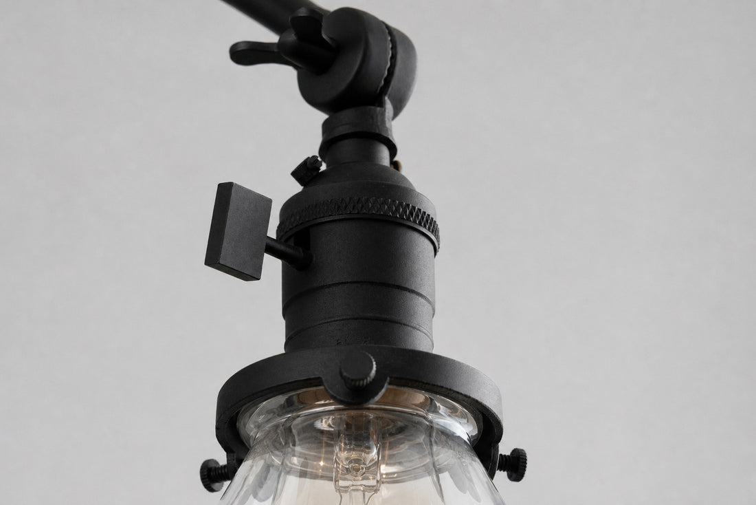 Conique Metal Industrial Wall Sconce with Adjustable Arm - Vintage Glass Cone Shade