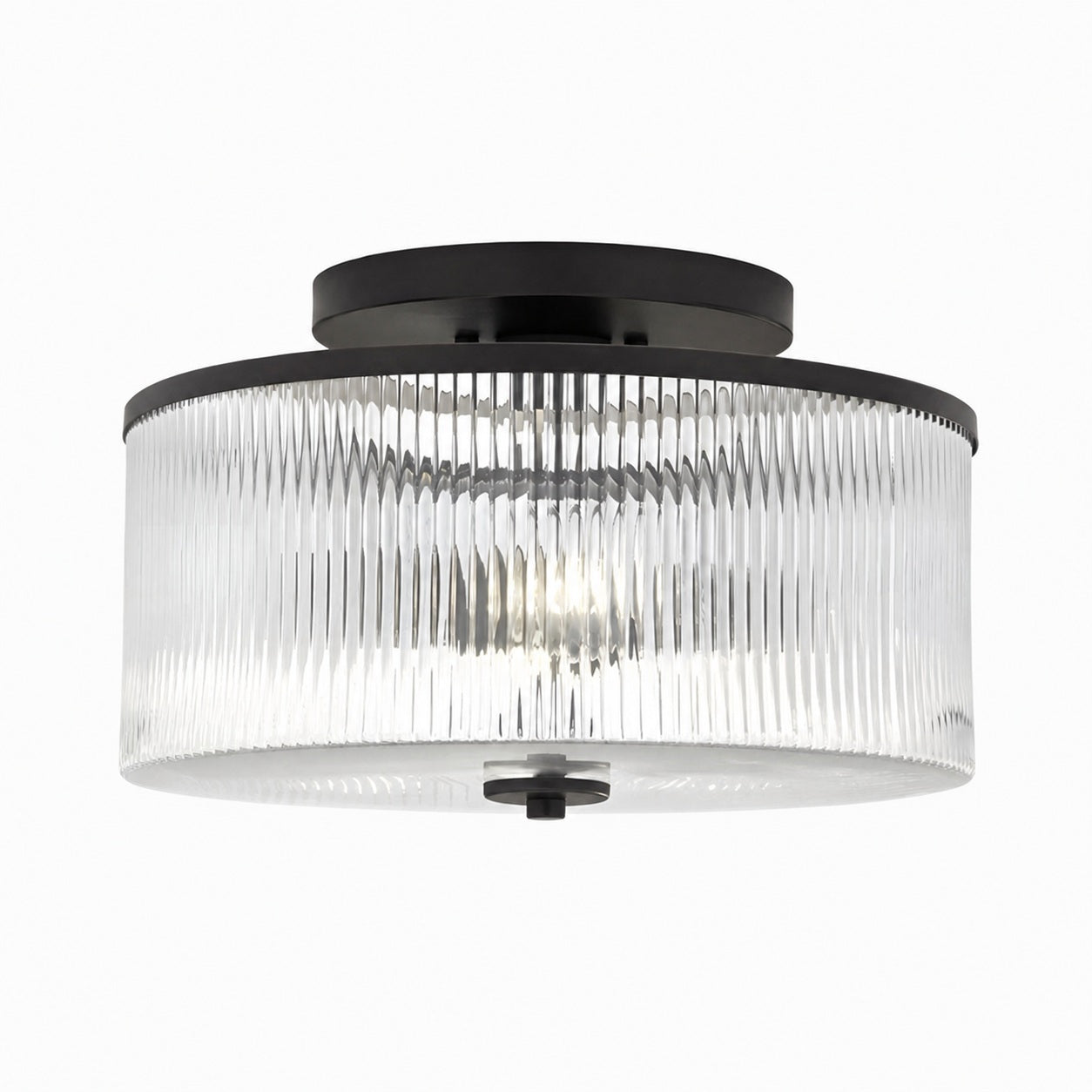Rilona Striped Glass Drum Ceiling Fixture — Classic Semi-Flush Light for Bedroom or Office U13