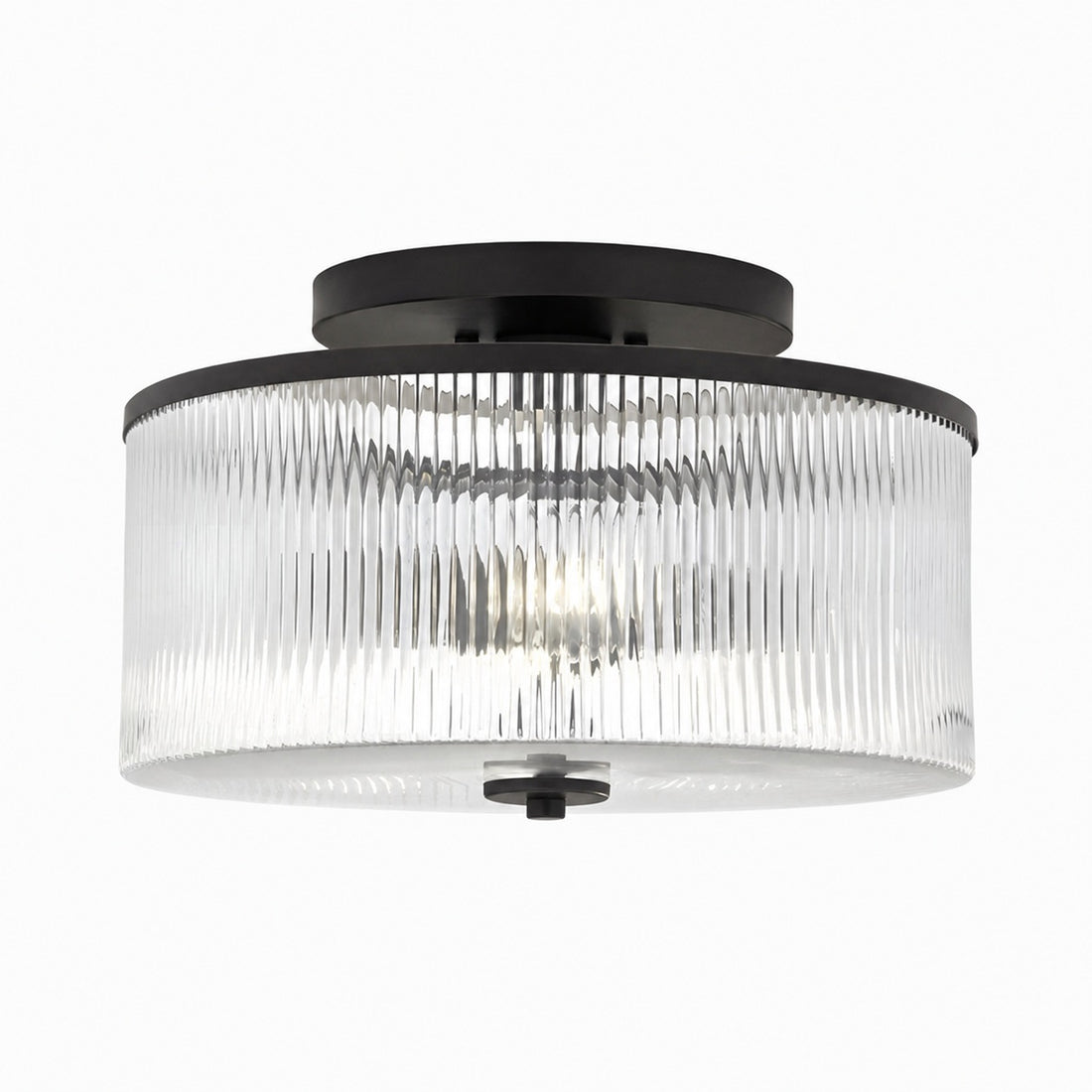 Rilona Striped Glass Drum Ceiling Fixture — Classic Semi-Flush Light for Bedroom or Office U13