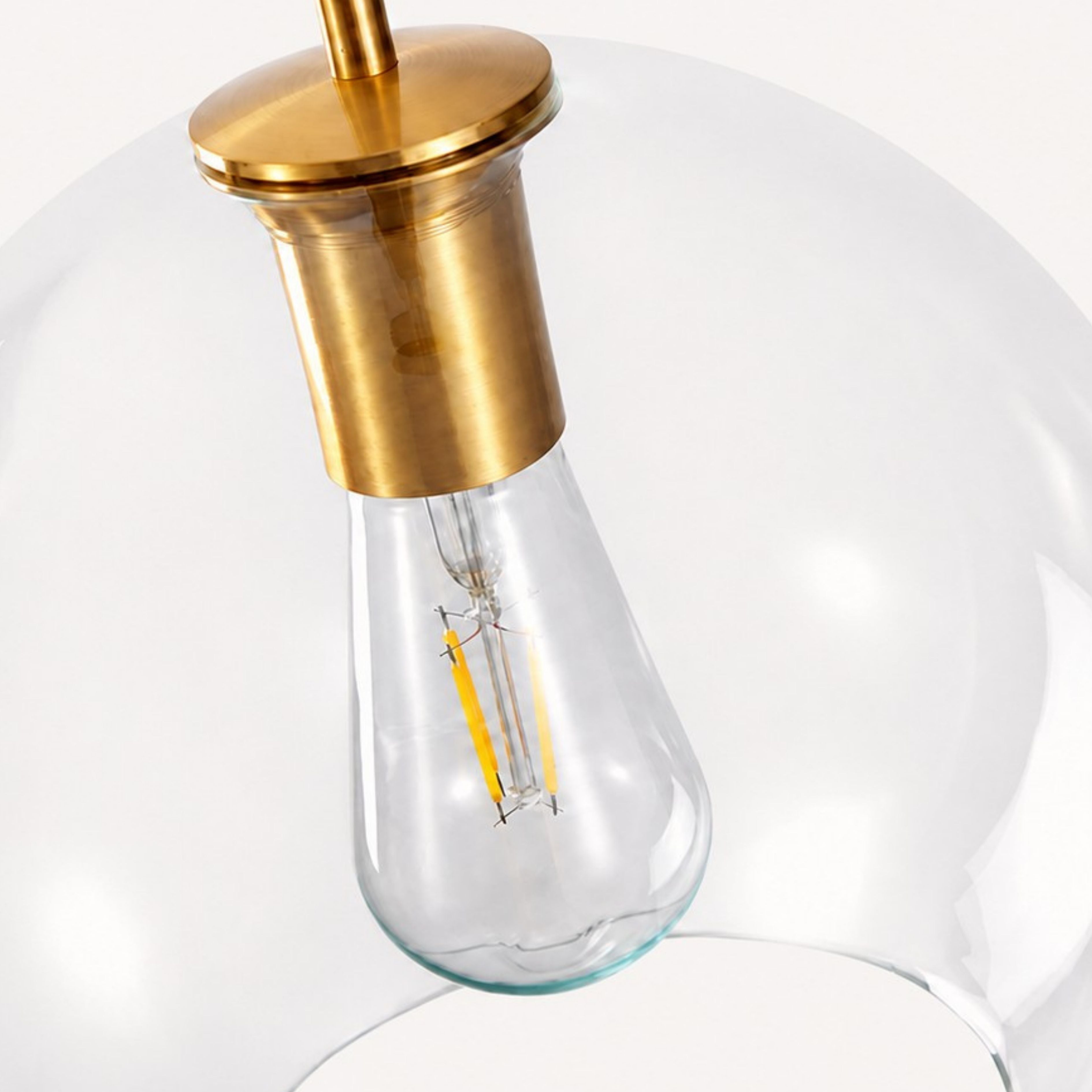 Clear globe shade and bulb holder detail
