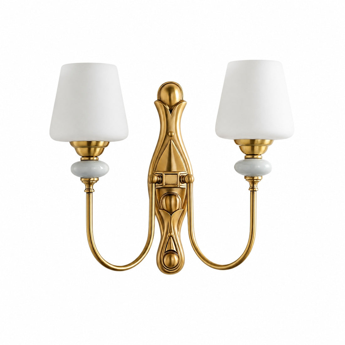 Rowanea Ceramic Wall Sconce with Fabric Shade and Metal Finish – Farmhouse Modern Hallway Light