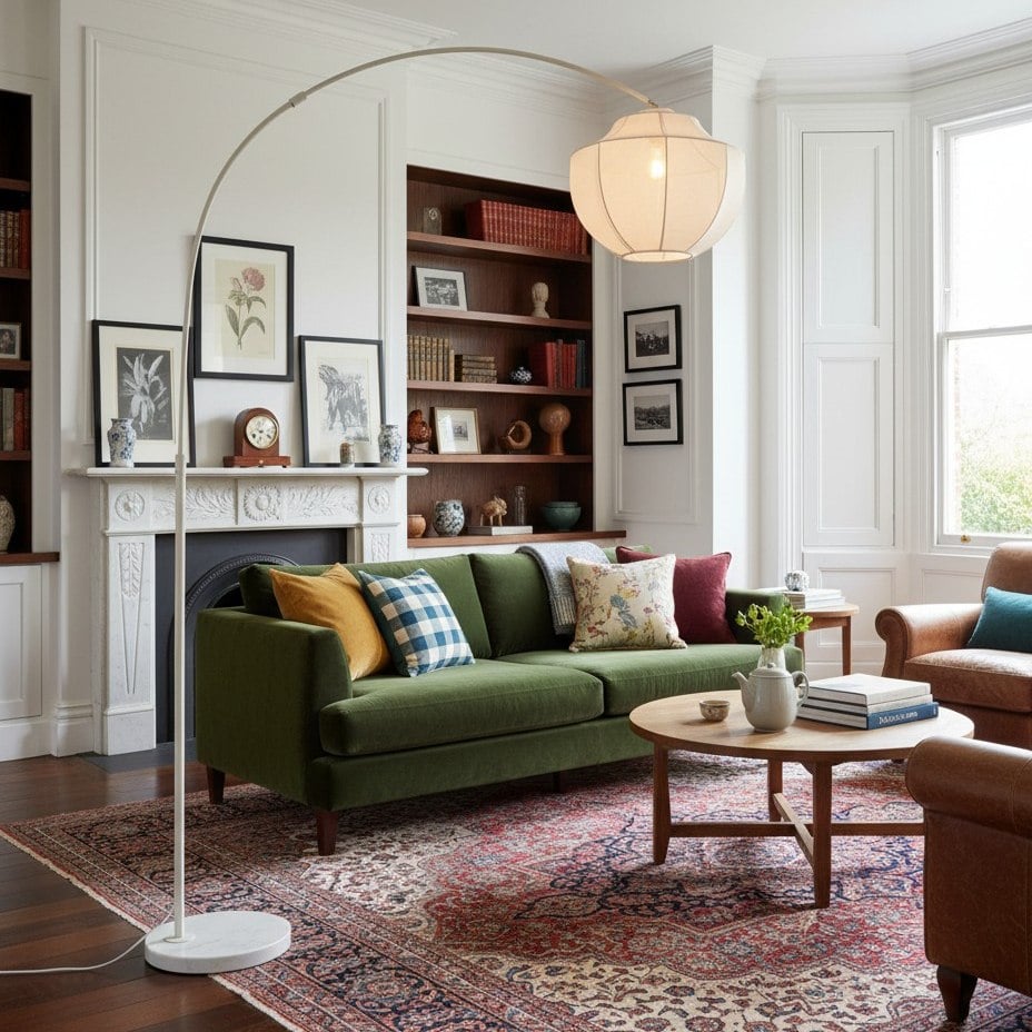 Lumifil Arc Floor Lamp Textile Mesh Shade - Metal Stand for Soft Ambient Living Room Lighting