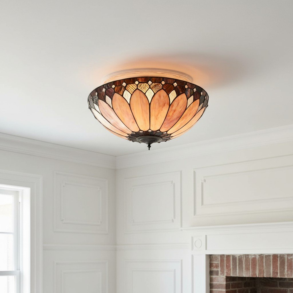 TF Brooklyn Tiffany Glass Flush Mount Ceiling Light - Art Deco Design for Hallway or Living Room