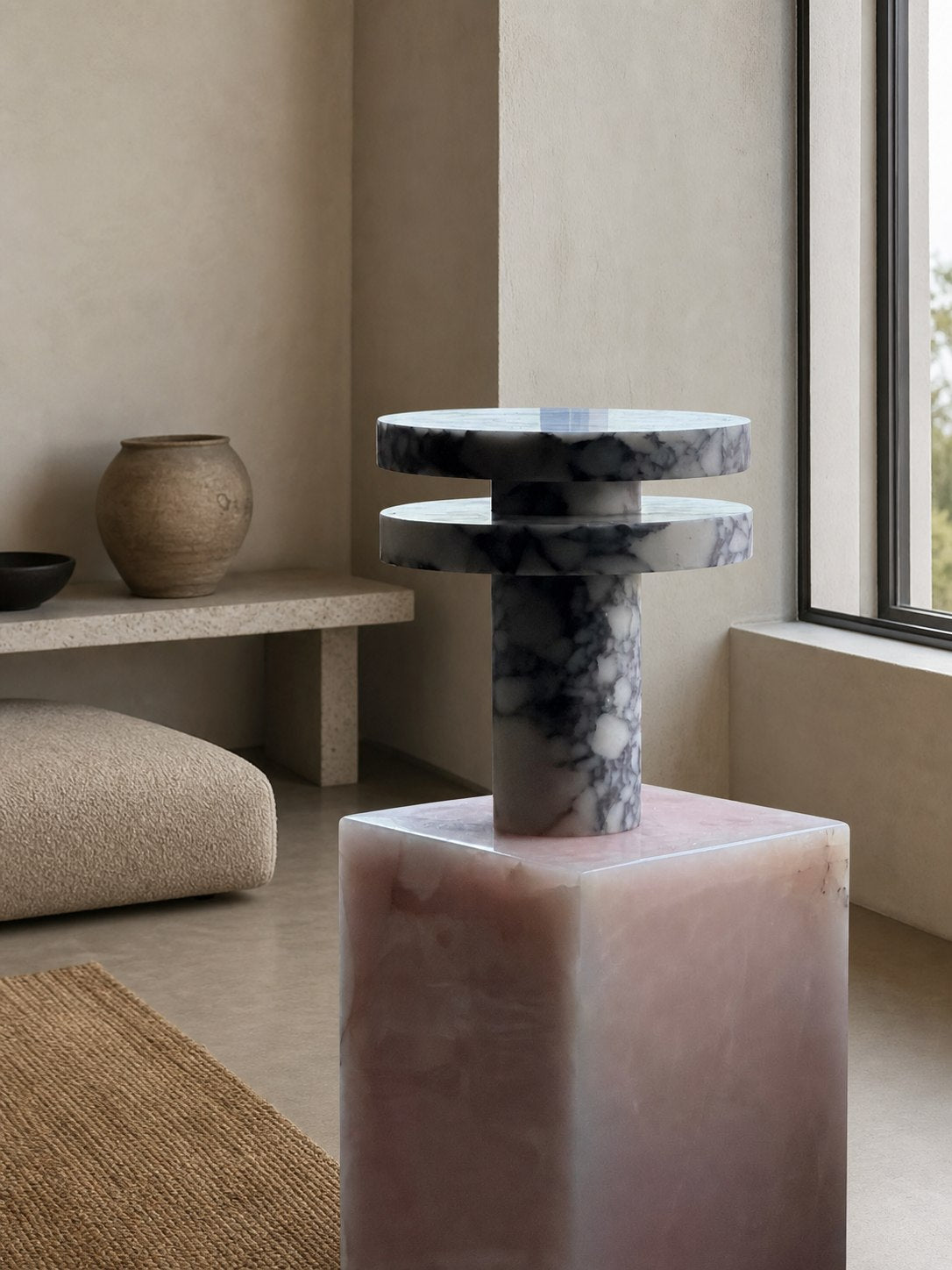 Modern Sculptural Table Lamp with Cylindrical Base Design for Bedroom Bedside and Living Room Use