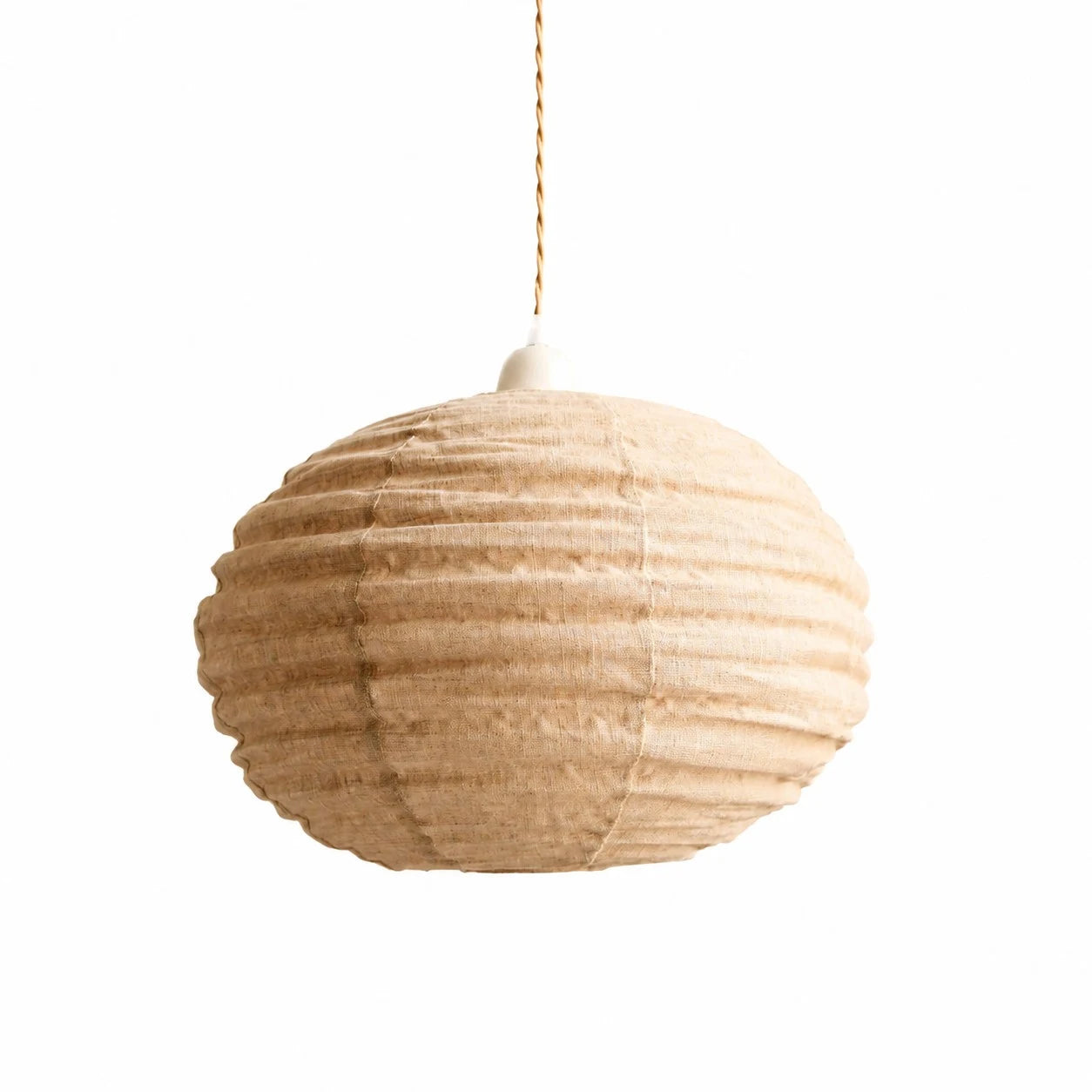 Apricot cotton-linen round pendant light with khaki cord