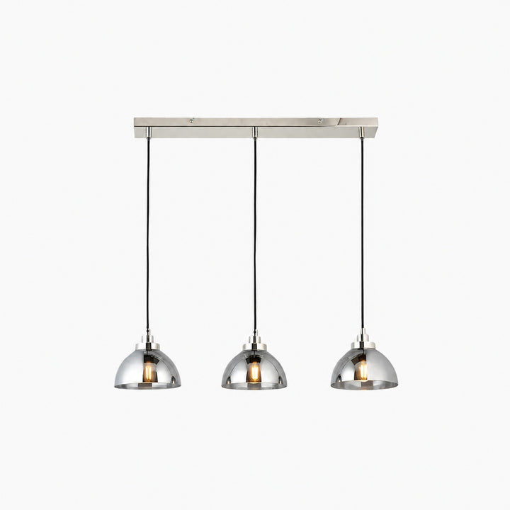 Shimmera 3-Light Linear Pendant – Mirror Glass Shades with Modern Nickel Finish for Dining Rooms