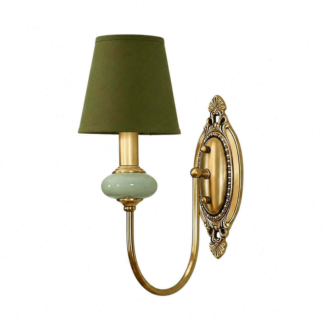 Rowanea Ceramic Wall Sconce with Fabric Shade and Metal Finish – Farmhouse Modern Hallway Light