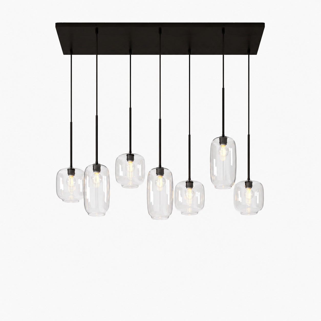 Lumivelle Sculptural 7-Light Chandelier – Adjustable Height Modern Glass Pendant