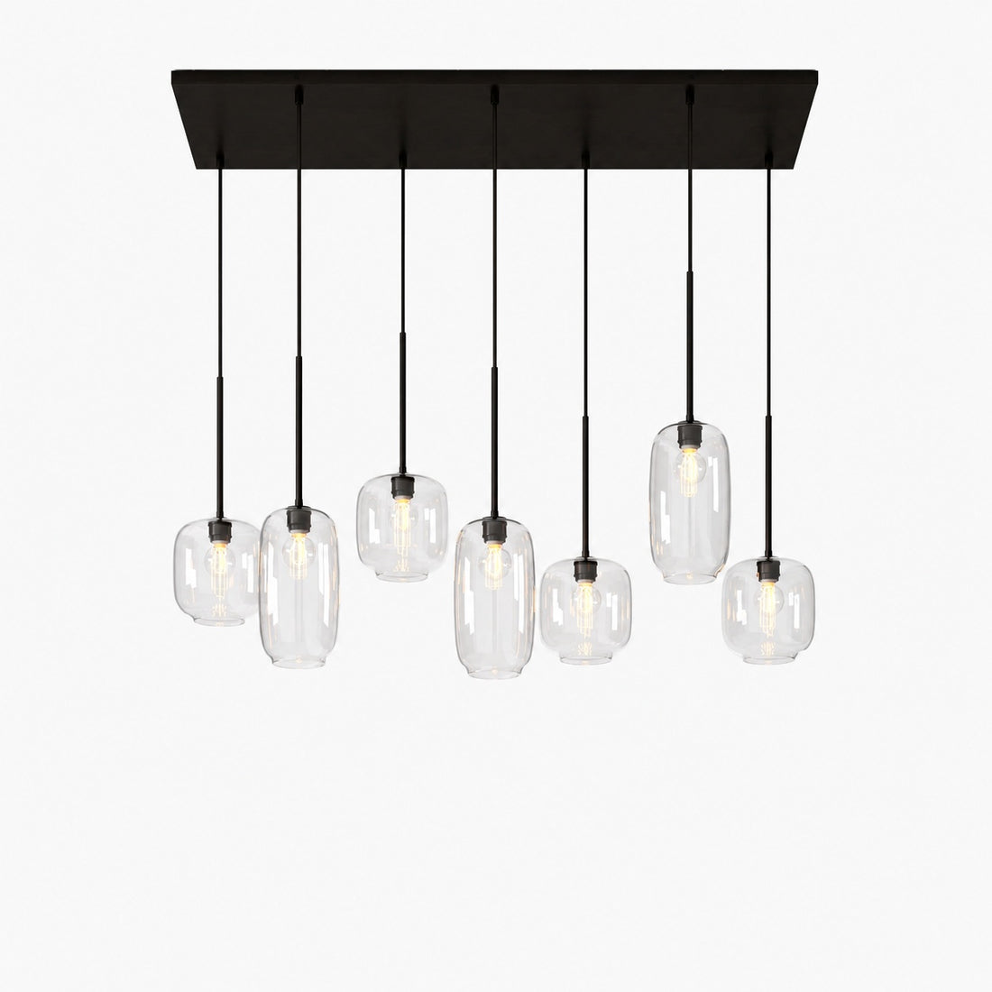Lumivelle Sculptural 7-Light Chandelier – Adjustable Height Modern Glass Pendant