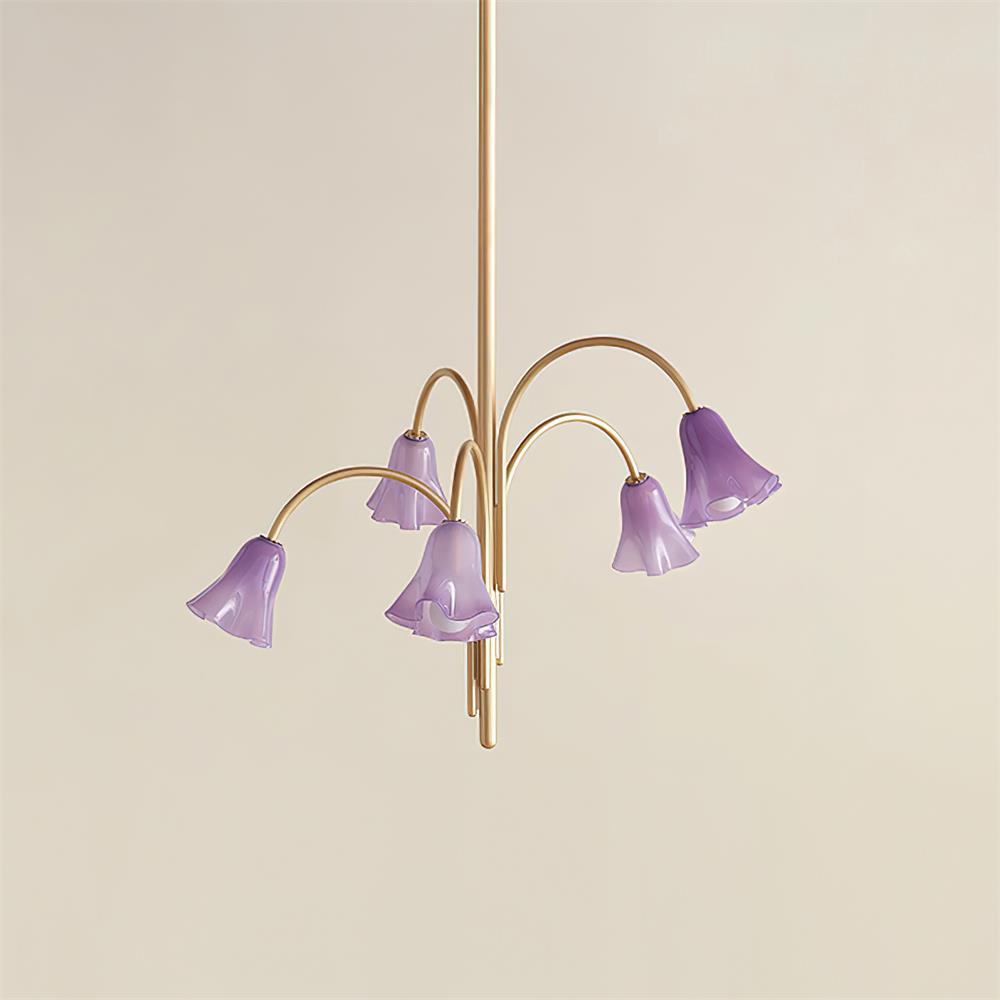 Bellina Modern Romantic Chandelier - Botanical Lily Design with Glass Flowers