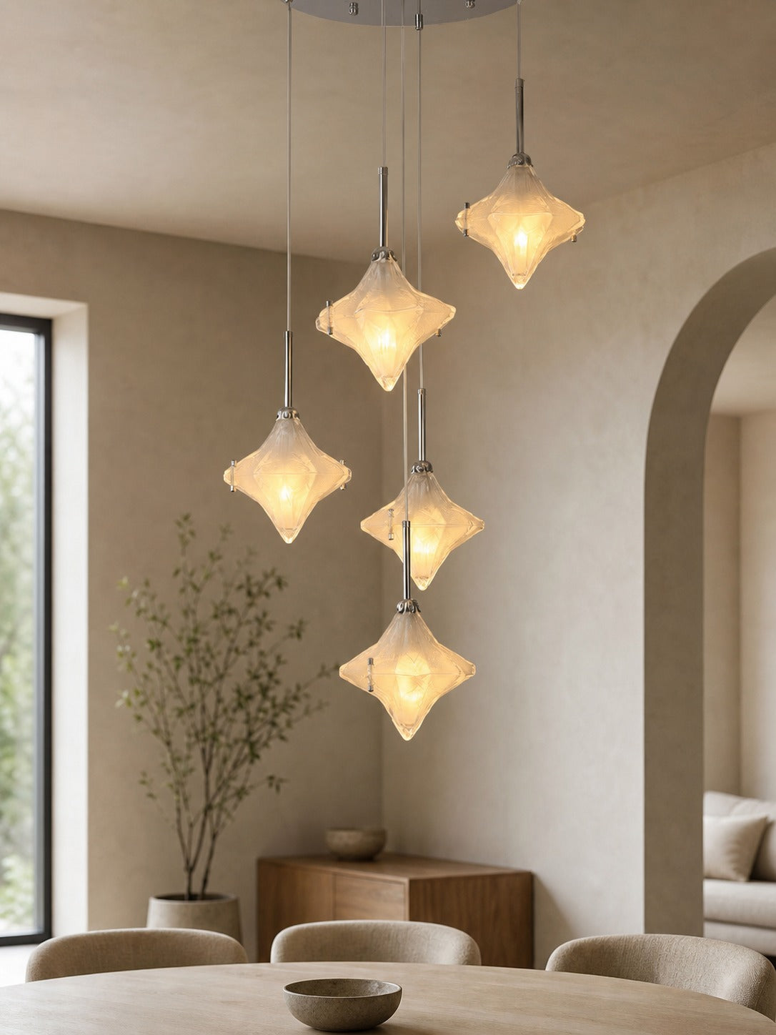Art Deco Star Staircase Pendant Light – Frosted Glass Hanging Fixture –  Astris Altair