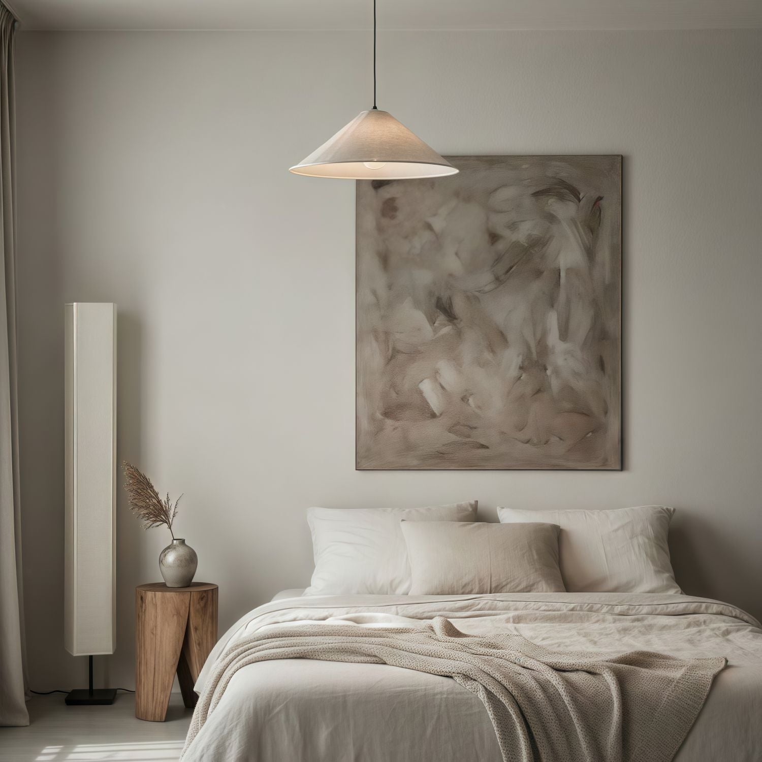 Zalen Textured Pleated Linen Pendant Lamp - Neutral Fabric Style Pendant Lamp for Bedroom & Living Room