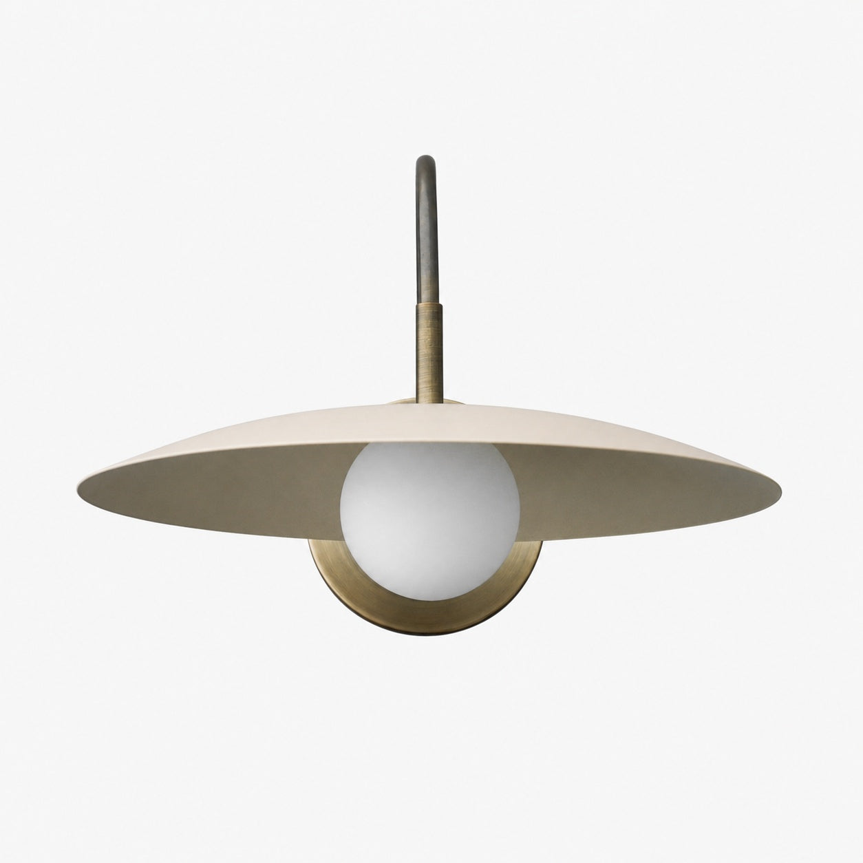 Curva Metal Modern Wall Sconce - Antique Brass Arm with Cream Disc Shade