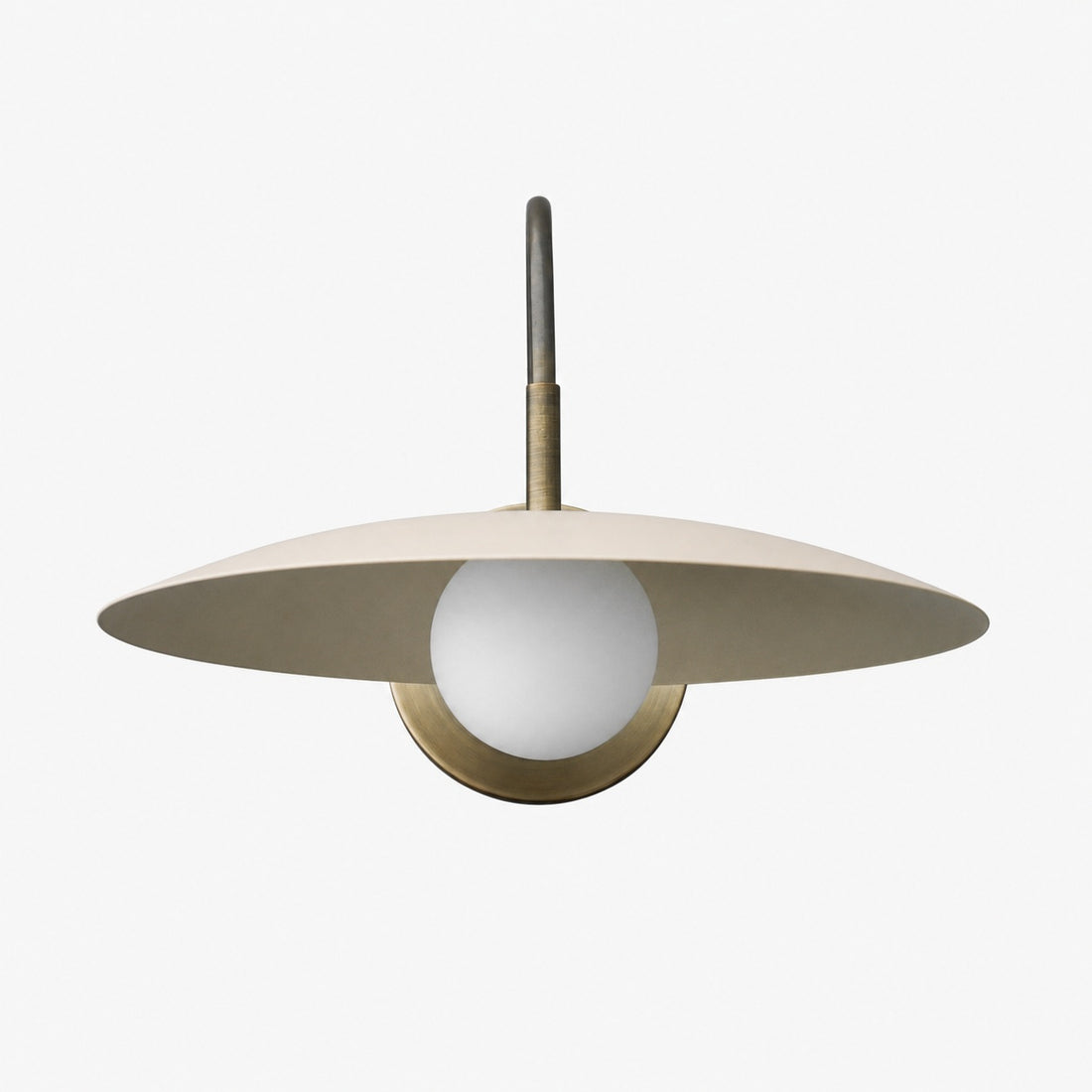 Curva Metal Modern Wall Sconce - Antique Brass Arm with Cream Disc Shade