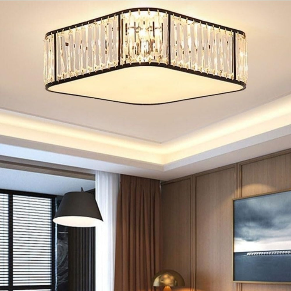 Crystal Glass Flush Mount Ceiling Light - Black Drum Shade Ceiling Light