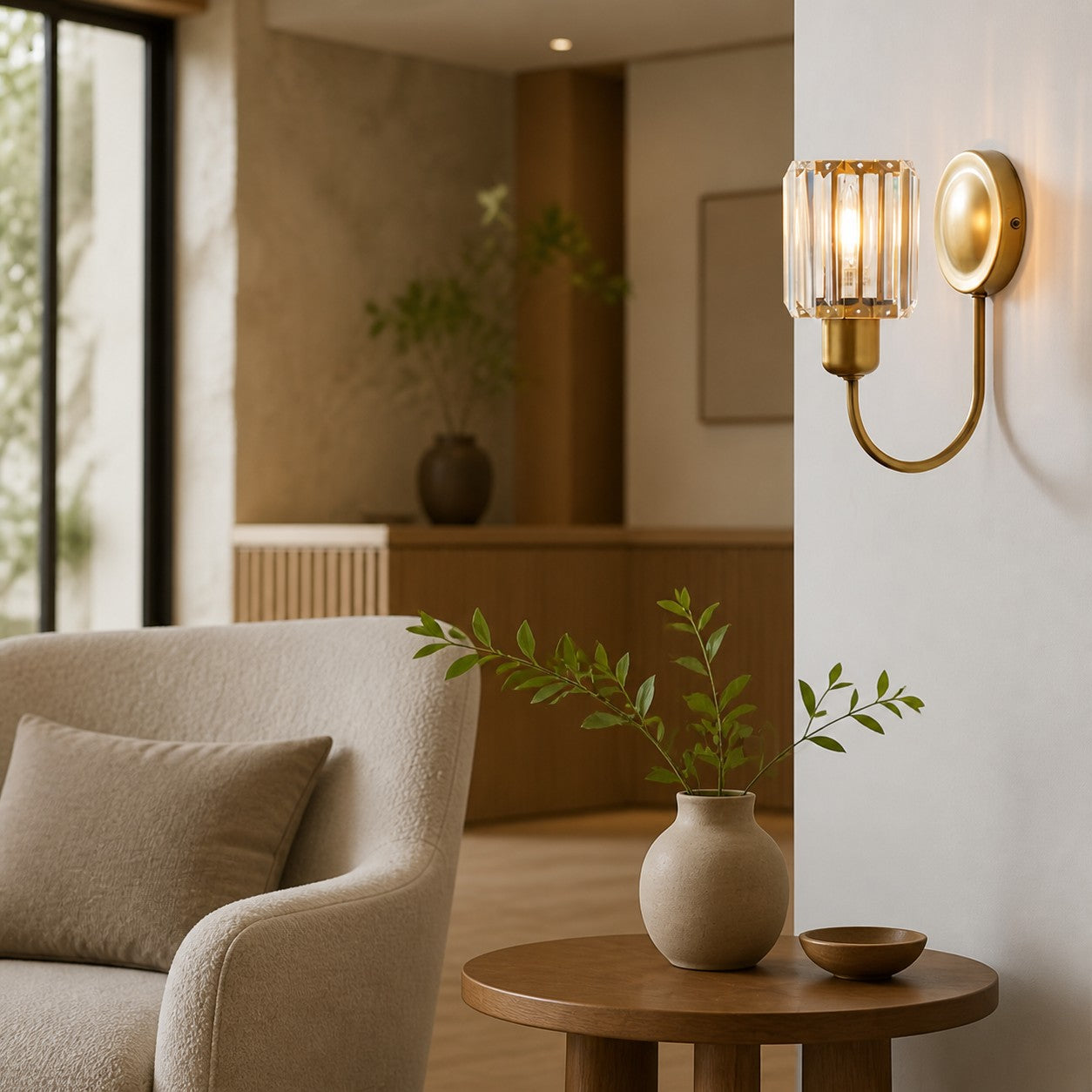 Tracian Wall Sconce - Curved Arm with Glass or Linen Shade for Bedroom