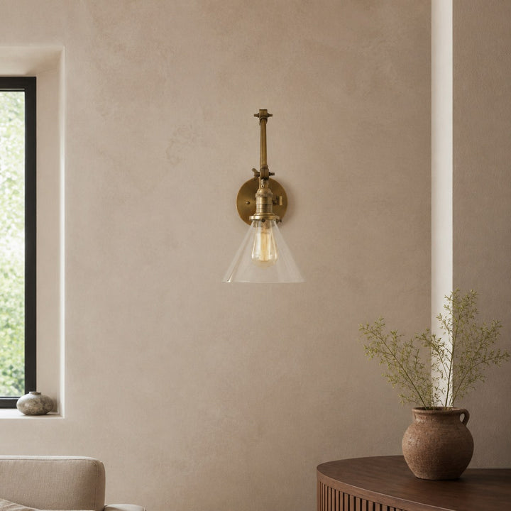 Conique Metal Industrial Wall Sconce with Adjustable Arm - Vintage Glass Cone Shade