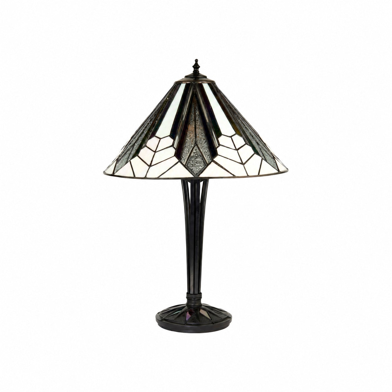 TF Astoria Art Deco Stained-Glass Table Lamp – Bevelled & Iridescent Shade for Bedroom or Living Room