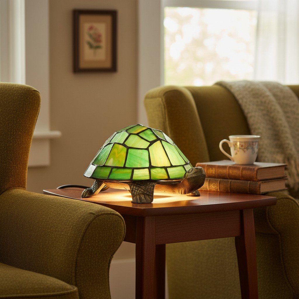 TiffStar Tortoise Pattern Stained Glass Table Lamp - Tiffany Style Decorative Light for Indoor Accent Lighting