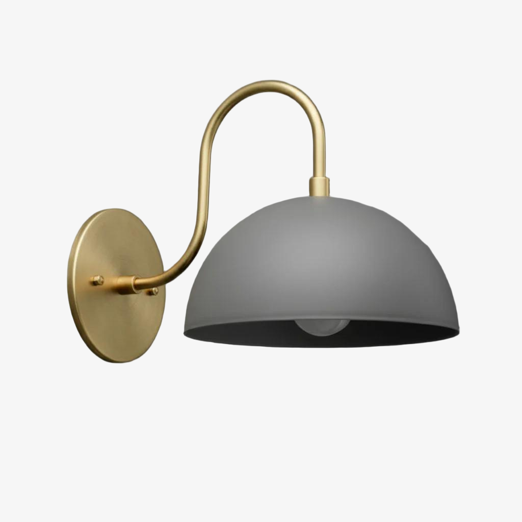 Curva Metal  Industrial Wall Sconce - Curved Brass Arm - Hammered Dome Light Fixture