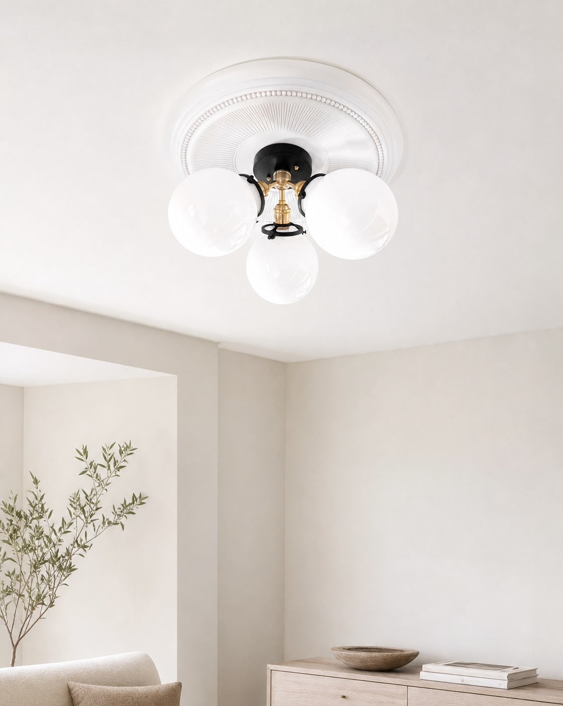 Glorica Glass Globe Light - Mid Century Semi Flush Ceiling Lamp
