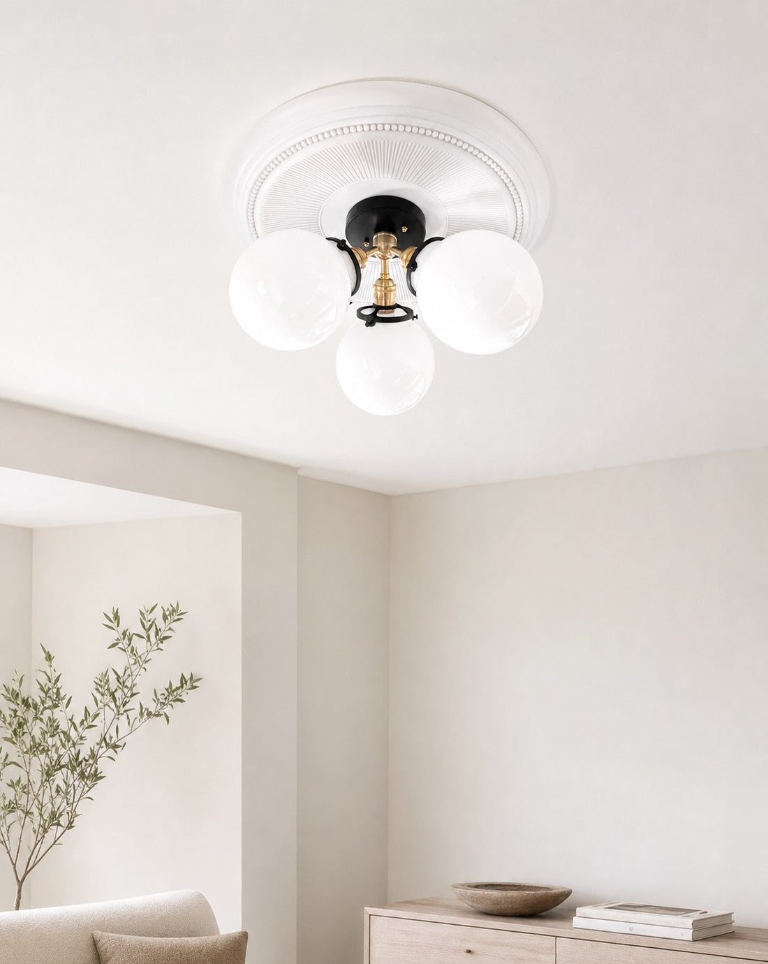 Glorica Glass Globe Light - Mid Century Semi Flush Ceiling Lamp