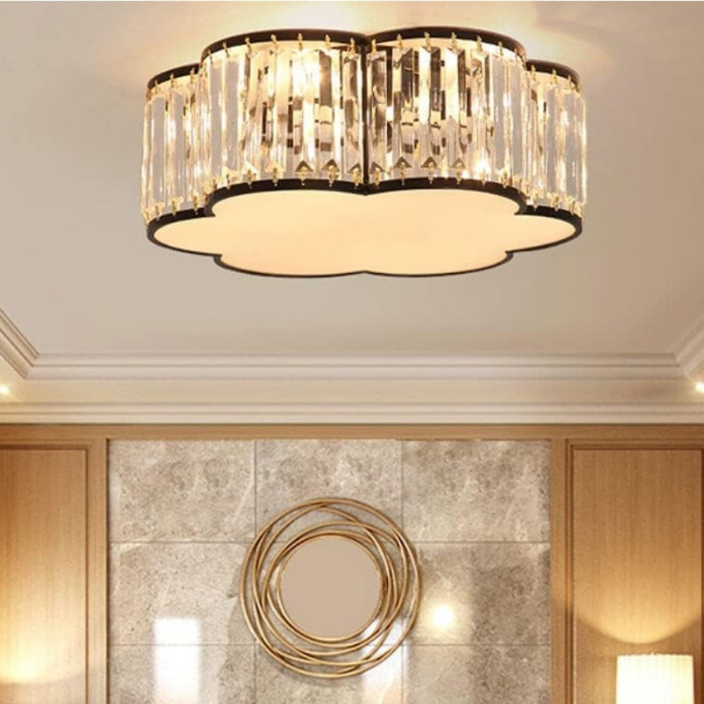 Crystal Glass Flush Mount Ceiling Light - Black Drum Shade Ceiling Light