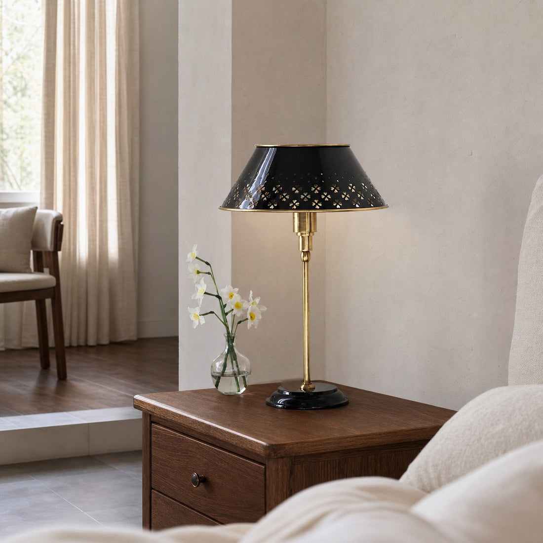 Auriglow Brass Floral Design Perforated Table Lamp – Space Age Inspired