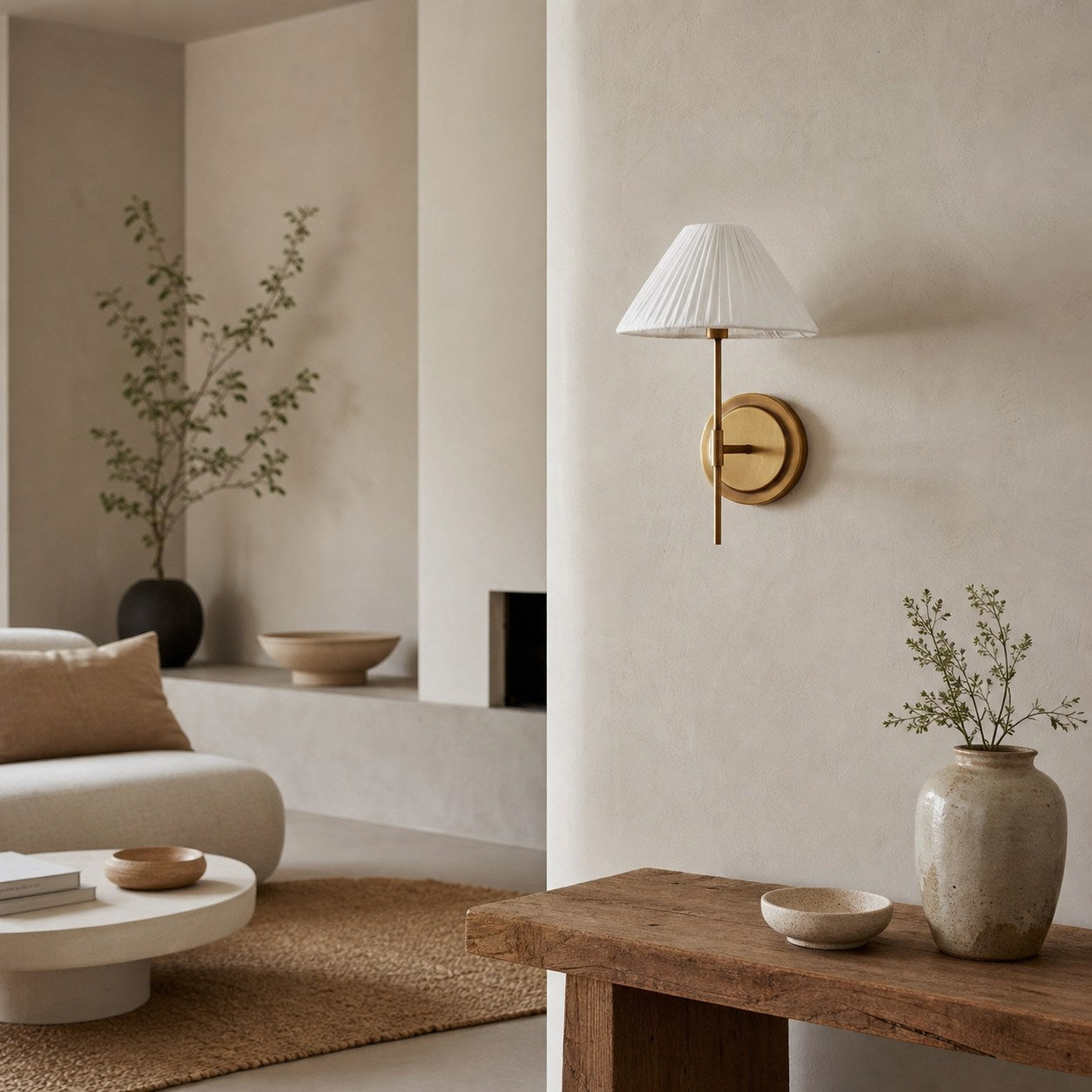 Lindi - aged brass and linen scalloped wall light