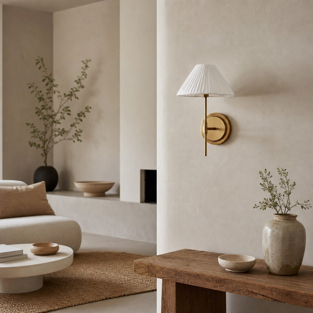 Lindi - aged brass and linen scalloped wall light