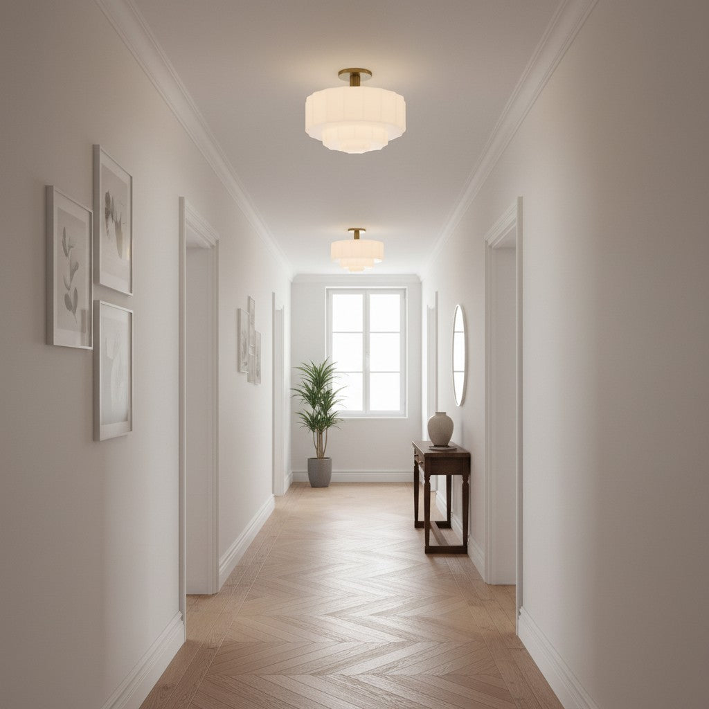 Vexrona Tiered Glass Shade Flush Mount – Contemporary Lighting for Bedrooms and Hallways