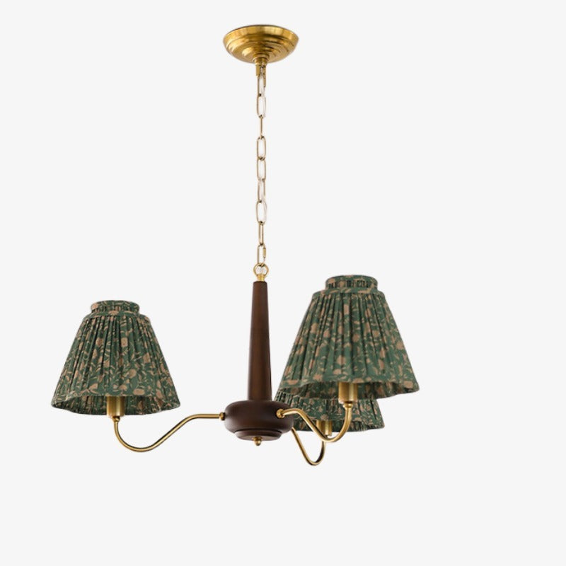 Solmire Rustic Chandelier - Wood and Metal Floral Fabric Shades for Living Room